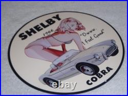 Vintage 1966 Ford Shelby Cobra Sports Car & Woman 12 Metal Gasoline & Oil Sign