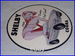 Vintage 1966 Ford Shelby Cobra Sports Car & Woman 12 Metal Gasoline & Oil Sign