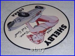Vintage 1966 Ford Shelby Cobra Sports Car & Woman 12 Metal Gasoline & Oil Sign