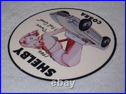 Vintage 1966 Ford Shelby Cobra Sports Car & Woman 12 Metal Gasoline & Oil Sign