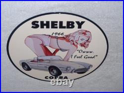 Vintage 1966 Ford Shelby Cobra Sports Car & Woman 12 Metal Gasoline & Oil Sign