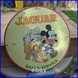 Vintage 1967 Jaguar Automobile Company Sales-Service Porcelain Gas & Oil Sign