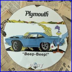 Vintage 1967 Plymouth Chrysler Auto Service 12 Inch Porcelain Enamel Sign