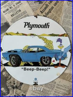Vintage 1967 Plymouth Chrysler Auto Service 12 Inch Porcelain Enamel Sign