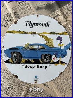 Vintage 1967 Plymouth Chrysler Auto Service 12 Inch Porcelain Enamel Sign