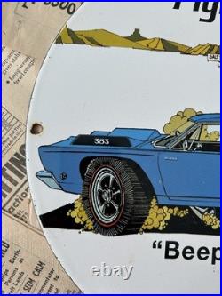 Vintage 1967 Plymouth Chrysler Auto Service 12 Inch Porcelain Enamel Sign