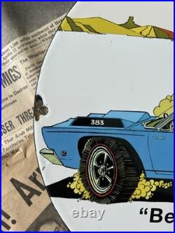 Vintage 1967 Plymouth Chrysler Auto Service 12 Inch Porcelain Enamel Sign