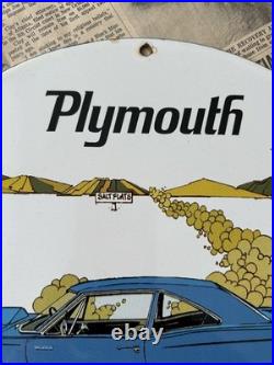 Vintage 1967 Plymouth Chrysler Auto Service 12 Inch Porcelain Enamel Sign