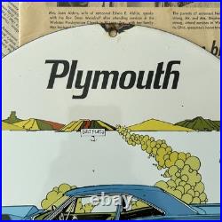 Vintage 1967 Plymouth Chrysler Auto Service 12 Inch Porcelain Enamel Sign