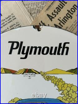 Vintage 1967 Plymouth Chrysler Auto Service 12 Inch Porcelain Enamel Sign