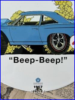 Vintage 1967 Plymouth Chrysler Auto Service 12 Inch Porcelain Enamel Sign