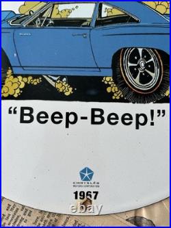 Vintage 1967 Plymouth Chrysler Auto Service 12 Inch Porcelain Enamel Sign