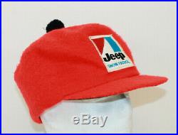 Vintage 1970's AMC Jeep Snow Patrol Fuzzy Red Hat With Fold out Ear & Neck Cover