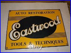 Vintage 1980's Eastwood Auto Restorations, Tools & Technique Porcelain Sign, 14x10