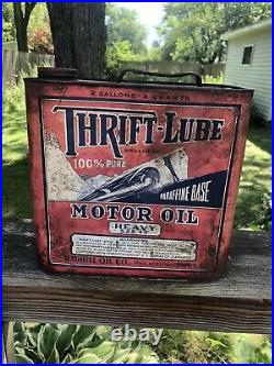Vintage 2 Gallon Thrift-Lube Motor Oil Can Gas Oil Soda Car Graphics