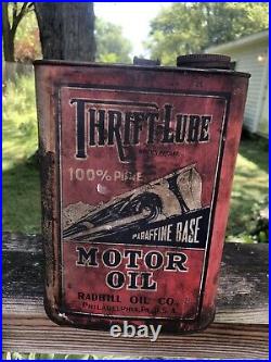 Vintage 2 Gallon Thrift-Lube Motor Oil Can Gas Oil Soda Car Graphics
