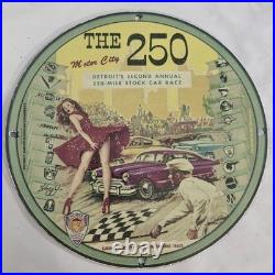 Vintage 250 Mile Stock Car Race Porcelain Sign High-Quality Collectible