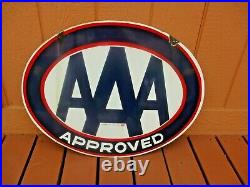 Vintage 30 x 22 AAA Auto Club Approved Service Station Porcelain Sign, Gas Oil
