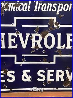 Vintage 30s Original CHEVROLET Sales & Service Dealer 2 Sided Porcelain Sign