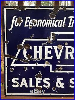 Vintage 30s Original CHEVROLET Sales & Service Dealer 2 Sided Porcelain Sign