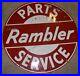 Vintage-42-DSP-RAMBLER-PART-SERVICE-Porcelain-GAS-OIL-CAR-Auto-Advertising-SIGN-01-scz