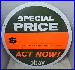 Vintage 50's Metal Tire Insert Store Sale Sign Advertising Gas Mechanic Auto NOS