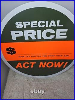 Vintage 50's Metal Tire Insert Store Sale Sign Advertising Gas Mechanic Auto NOS