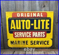 Vintage 50s AUTO-LITE Service Parts MARINE SERVICE Ford Embossed Sign WOW