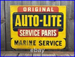 Vintage 50s AUTO-LITE Service Parts MARINE SERVICE Ford Embossed Sign WOW