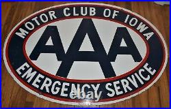 Vintage AAA MOTOR AUTO CLUB OF IOWA EMERGENCY SERVICE Advertising Porcelain SIGN