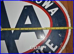 Vintage AAA MOTOR AUTO CLUB OF IOWA EMERGENCY SERVICE Advertising Porcelain SIGN