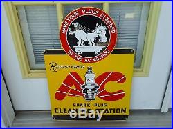 Vintage AC Plugs porcelain gas station sign metal garage car parts Horse Dated