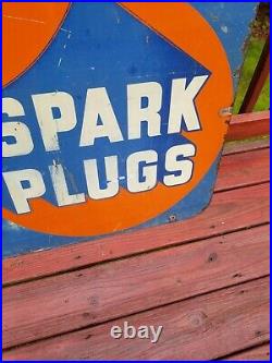 Vintage AC Spark Plug Fuel Pump Sign gas station oil can double sided auto steel