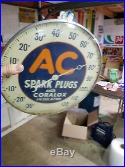 Vintage AC spark plug GM GOODWRENCH GAS OIL Round Advertising THERMOMETER SIGN
