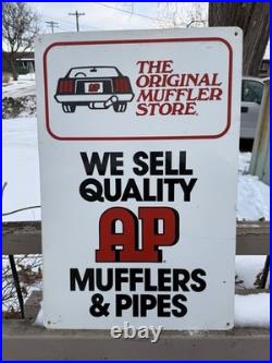 Vintage AP Mufflers And Pipes Tin Metal Sign Car Truck Body Shop 36 X 24