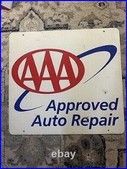 Vintage Aaa Approved Auto Repair Double Sided Metal Advertising Sign Americana