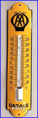 Vintage Aaa Auto Club Porcelain Metal Thermometer Gasoline Garage 12 Sign
