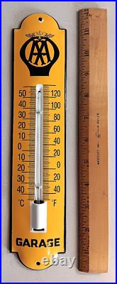 Vintage Aaa Auto Club Porcelain Metal Thermometer Gasoline Garage 12 Sign