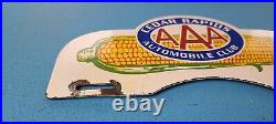 Vintage Aaa Automobile Porcelain Gas Pump Plate Sign Ad License Plate Topper