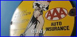 Vintage Aaa Porcelain Gas Automobile Insurance Service Station Pump Plate Sign