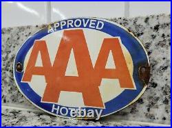 Vintage Aaa Porcelain Sign Hotel Towing Insurance Gas Oil Car Auto Service Bar