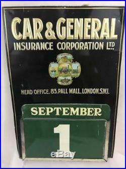 Vintage Advertising Calendar Car & General Insurance Desk Office Piece Tin Sign