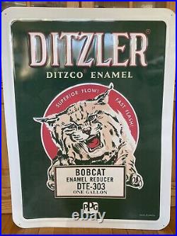 Vintage Advertising Metal Sign Ditzler Automotive Bobcat Enamel Gas Oil Car