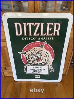 Vintage Advertising Metal Sign Ditzler Automotive Bobcat Enamel Gas Oil Car