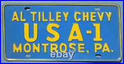 Vintage Al Tilley Chevrolet USA-1 Montrose Pa LICENSE PLATE Camaro NOVA Chevelle