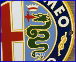 Vintage Alfa Romeo Porcelain Dealership Sign Gas Oil Fiat Giulia Stelvio Car
