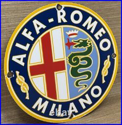 Vintage Alfa Romeo Porcelain Dealership Sign Gas Oil Fiat Giulia Stelvio Car