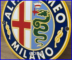 Vintage Alfa Romeo Porcelain Dealership Sign Gas Oil Fiat Giulia Stelvio Car