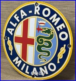Vintage Alfa Romeo Porcelain Dealership Sign Gas Oil Fiat Giulia Stelvio Car