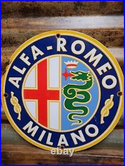 Vintage Alfa Romeo Porcelain Sign Italian Sport Car Automobile Gas Oil Service